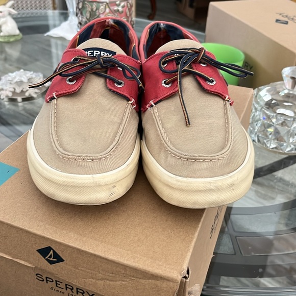 🏝️SPERRY TOPSIDERS (CUTTER 2-EYE MIX CREAM) 10.5 M WORN COUPLE TIMES GREAT COND - Picture 4 of 8